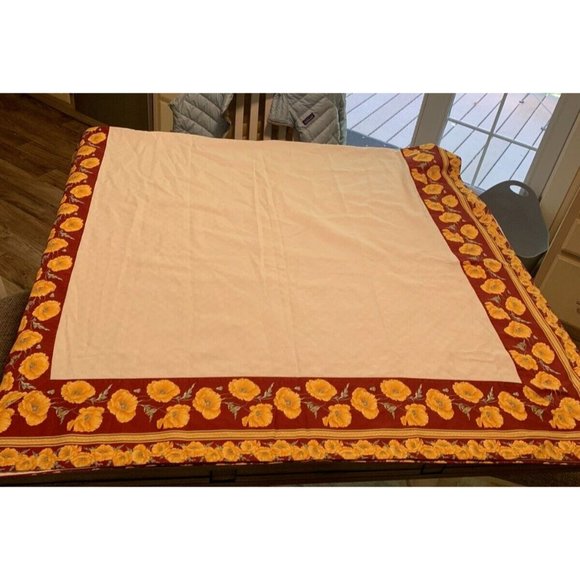 NWOT Luxury Tablecloth T&T Deluxe Cream French Floral Border Italy Cotton 52x92 - Picture 1 of 12